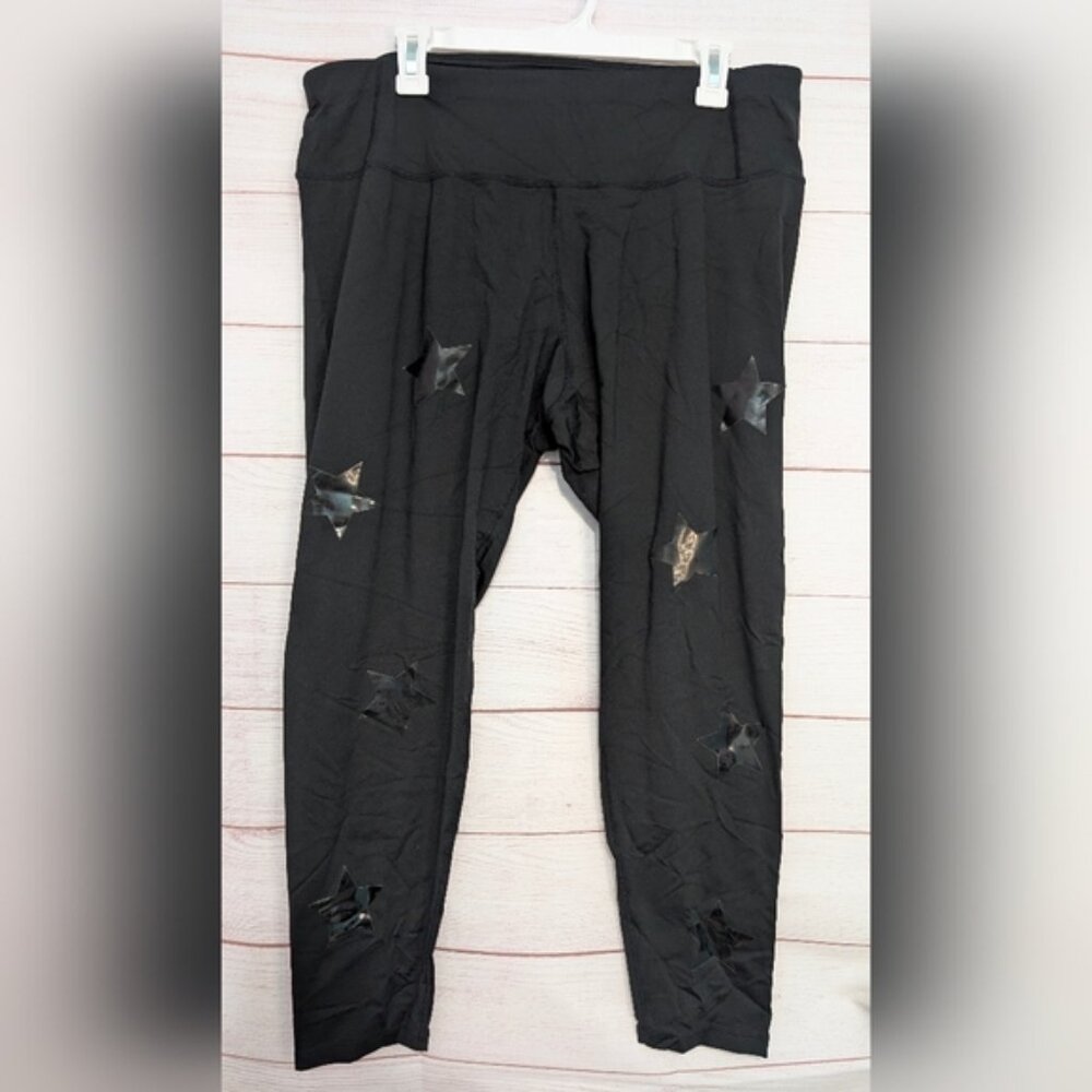 Euc Calvin Klein Plus Size Black Star Pattern Leggings 2X